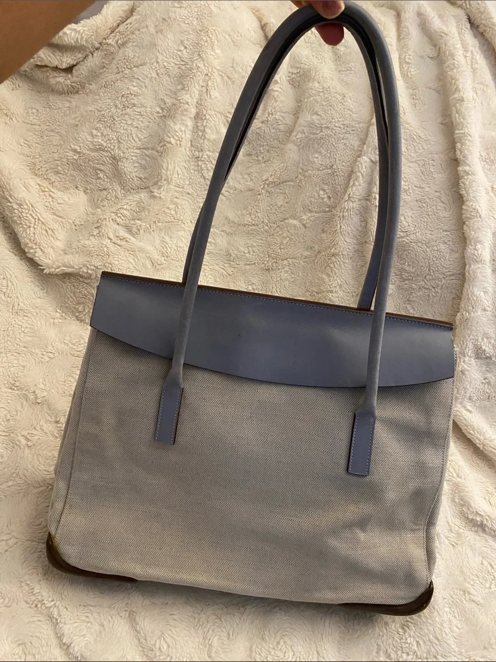 Prada vintage Canvas Tote in Light Gray with Blue Trim